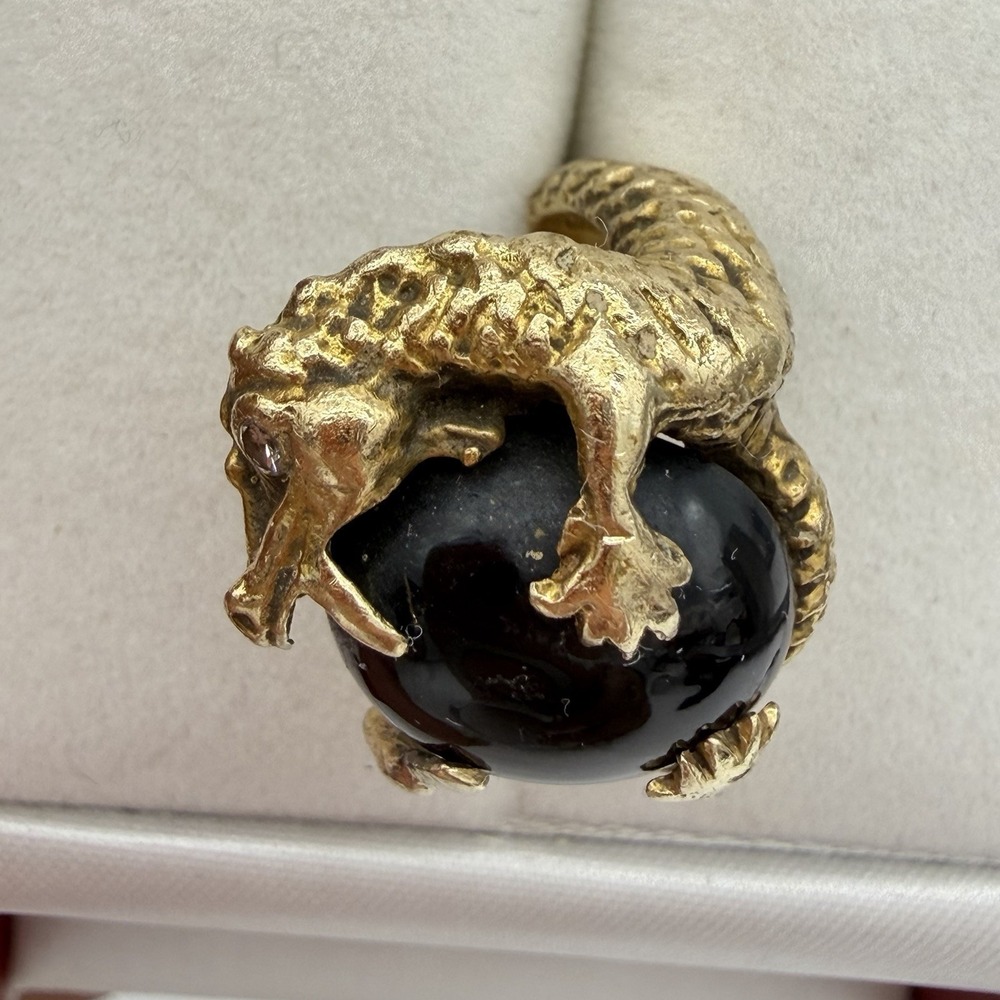 Vtg 14k Yellow Gold Serpent Ring Alligator Dragon Diamond Eye 10.89gr 10.89 Gr - Picture 5 of 16